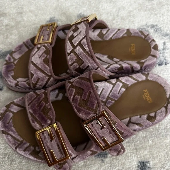 Fendi Mauve and Taupe Sandals with Gold Buckles - Picture 2 of 4